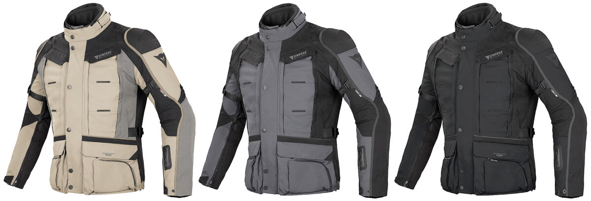DAINESE D-Explorer motorcycle jacket and pants with Gore-Tex liner offer 3 color alternatives for adventure and dual sport touring